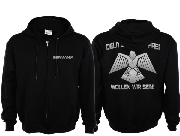 Frauen Kapuzenjacke - Deutsch und Frei - schwarz Frauen Kapuzenjacke - Deutsch und Frei - schwarz