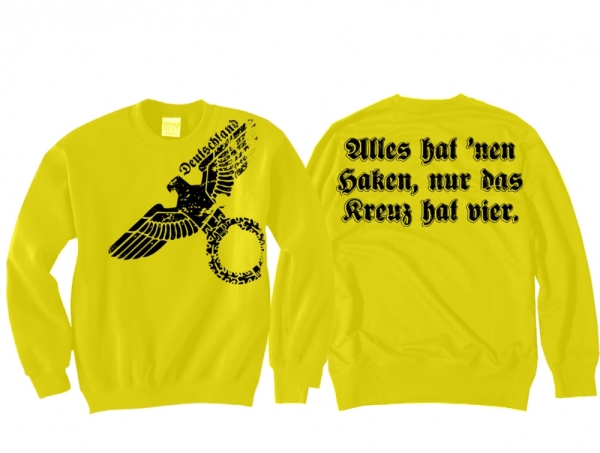 Pullover - Alles hat nen Haken, nur das Kreuz hat vier - gelb Pullover - Alles hat nen Haken, nur das Kreuz hat vier - gelb