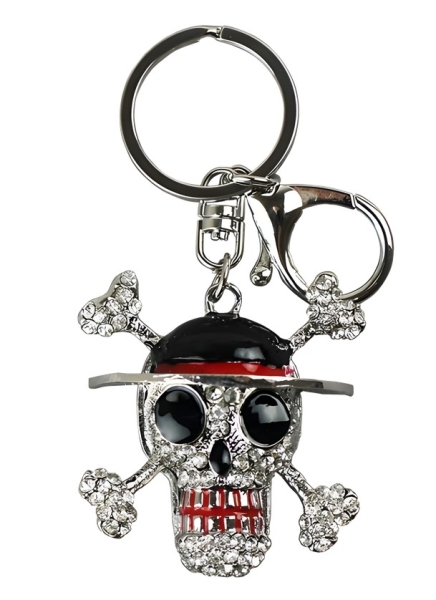 Schlüsselanhänger - 3D Totenkopf mit Hut und Karabiner Schlüsselanhänger - 3D Totenkopf mit Hut und Karabiner