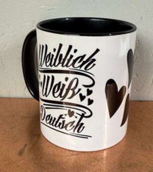 Tasse - schwarz - weiblich weiß deutsch