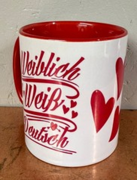 Tasse - rot - weiblich weiß deutsch