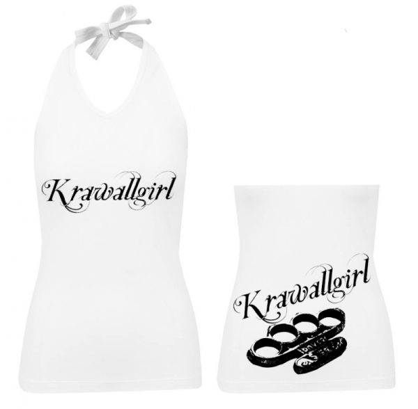 Frauen Neckholder Top - Krawallgirl - Motiv 2 - weiß - schwarz Frauen Neckholder Top - Krawallgirl - Motiv 2 - weiß - schwarz