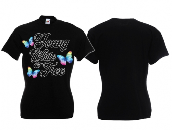 Frauen T-Shirt - young,white & free - schwarz - weiß - Motiv1 Frauen T-Shirt - young,white & free - schwarz - weiß - Motiv1