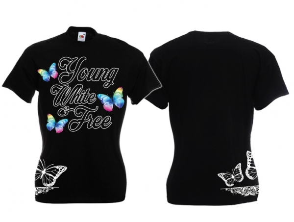 Frauen T-Shirt - young,white & free - schwarz - weiß - Motiv2 Frauen T-Shirt - young,white & free - schwarz - weiß - Motiv2