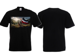 T-Hemd - Heimatliebe - Deutsche Frau mit Schäferhund - schwarz